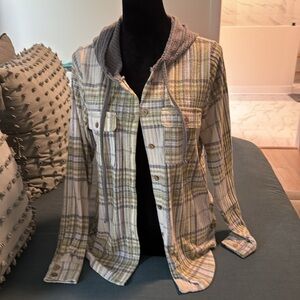 Modish Rebel Gray Plaid Hooded Shirt